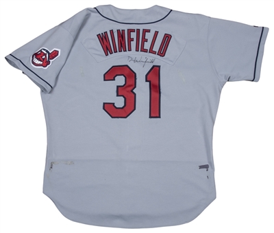 1995 Dave Winfield Game Used, Double-Signed and Inscribed Cleveland Indians Photo Matched Road Jersey - Final Season (PSA/DNA)